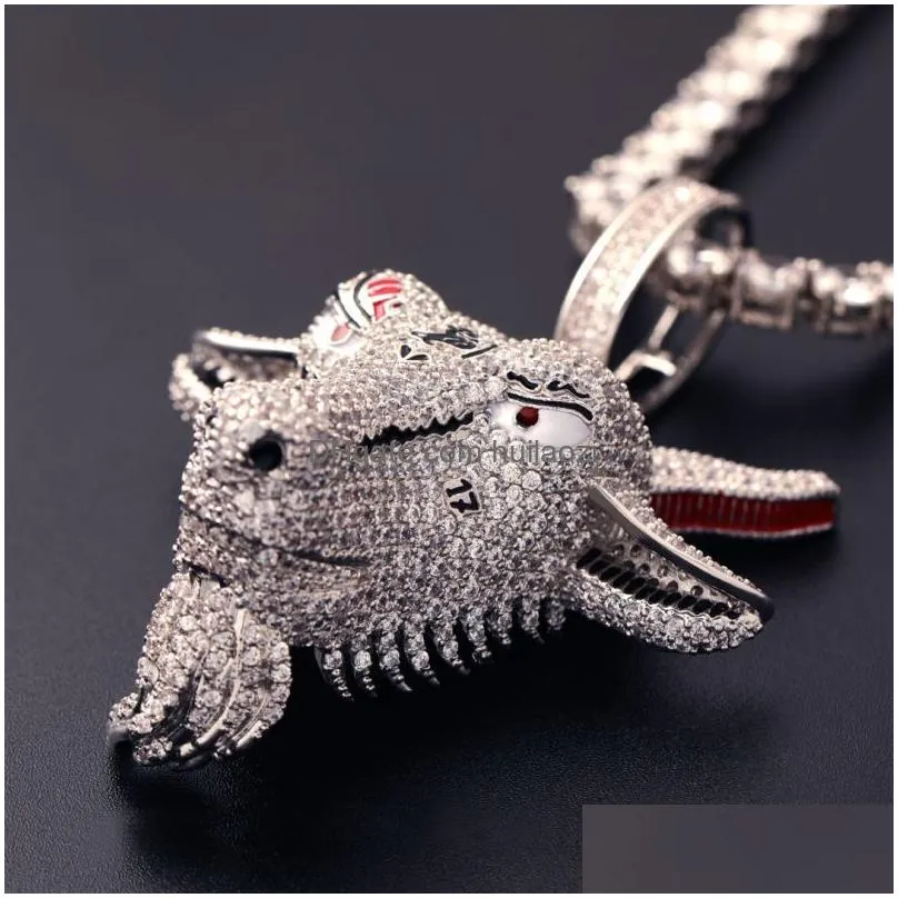 hip hop iced goat head pendant in white gold with stainless steel rope chain for men women6546756