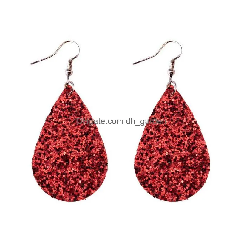 Dangle & Chandelier New 18 Colors Classic Glitter Teardrop Pu Leather Earrings For Women Personalized Jewelry Big Long Stat Dhgarden Dhygn