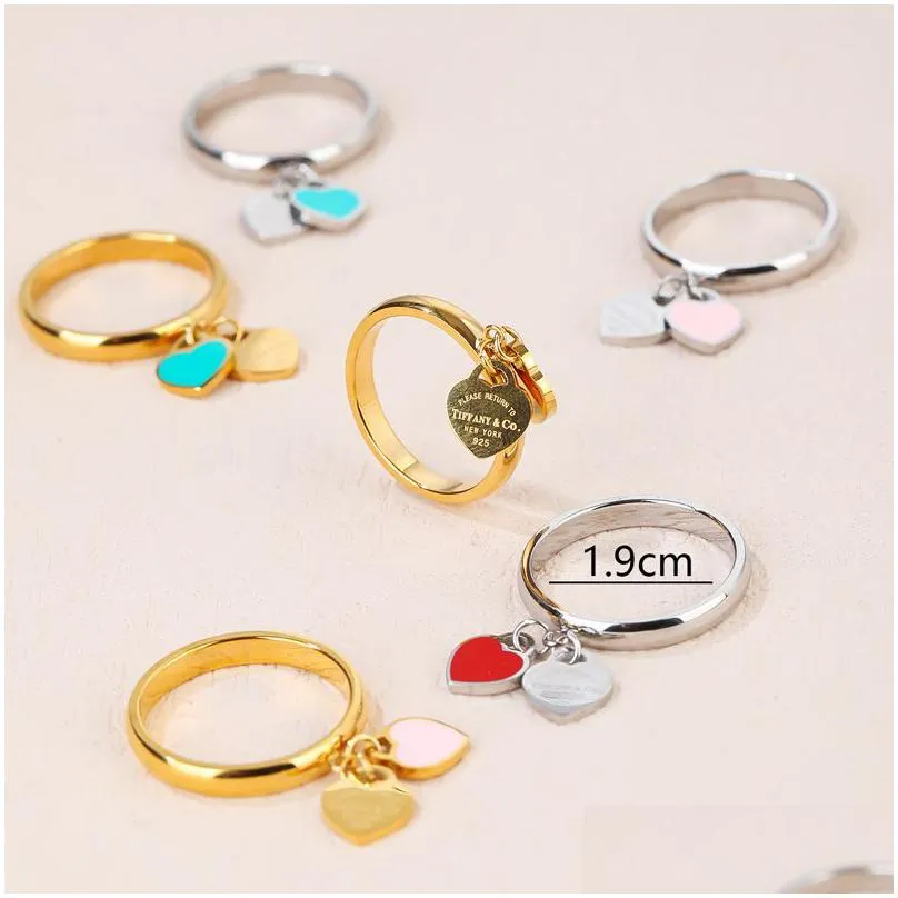 Wedding Rings 316L Titanium Steel Gold Plated Love Ring For Women Designer Heart Rings Wedding Luxury Moissanite Diamond Channel Jewe Dhleh