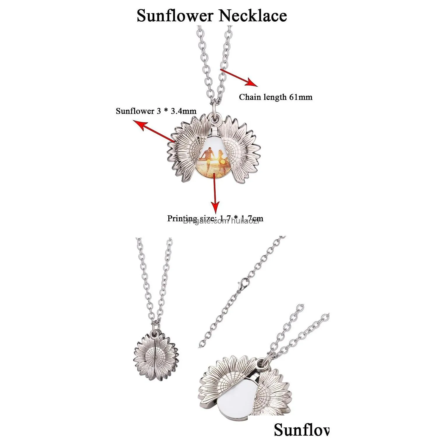 pendant necklaces sun flower necklace design silver decoration sublimation print blank picture women jewelry wear 10pcslot