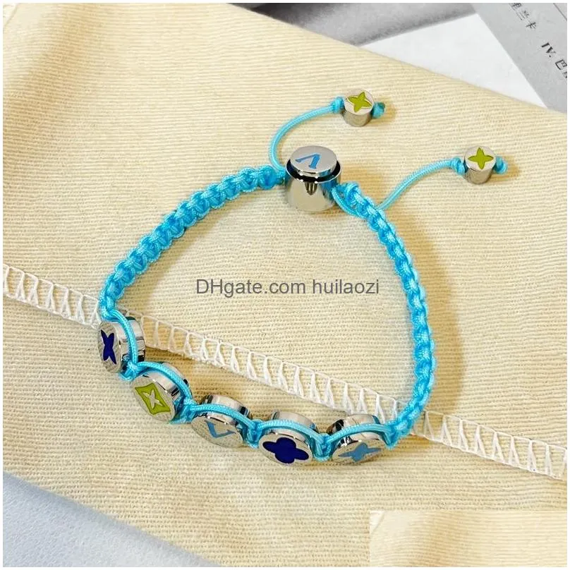 europe america fashion style men lady women silver-colour hardware enamel flower beads nylon rope colours braided bracelets bangle m1087a m1088a