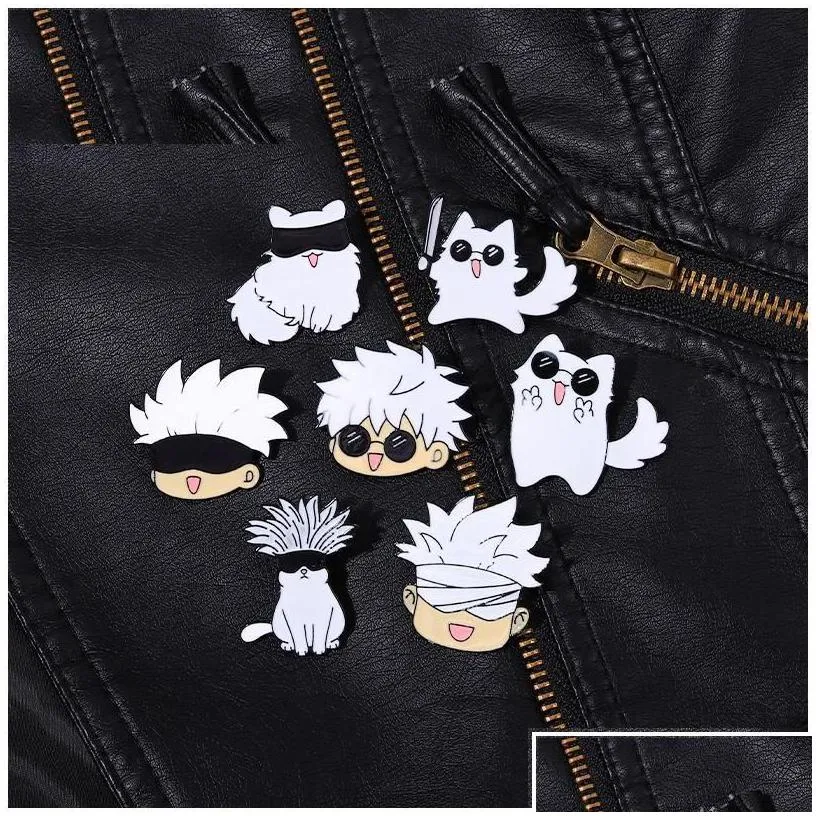 Pins Brooches Jujutsu Kaisen Enamel Pin Cartoon Animals Cat Custom Metal Hat Lapel Clothes Backpack Jewelry Friends Fans Gift Drop D