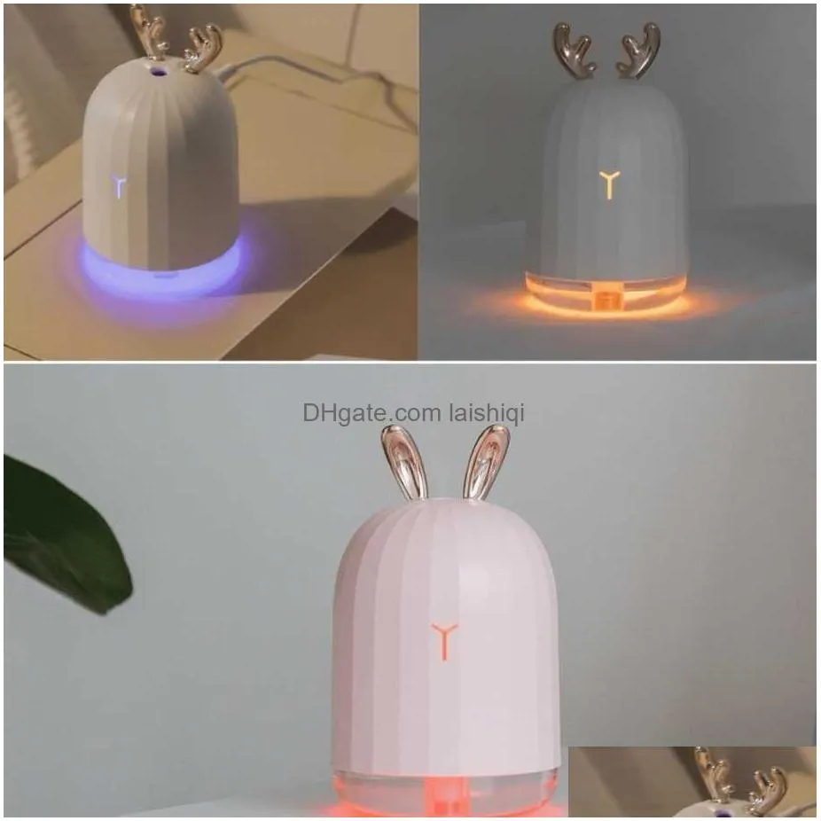 epack 220ml  oil diffuser ultrasonic air humidifier aroma for home car usb fogger mist maker with led night lamp white pink