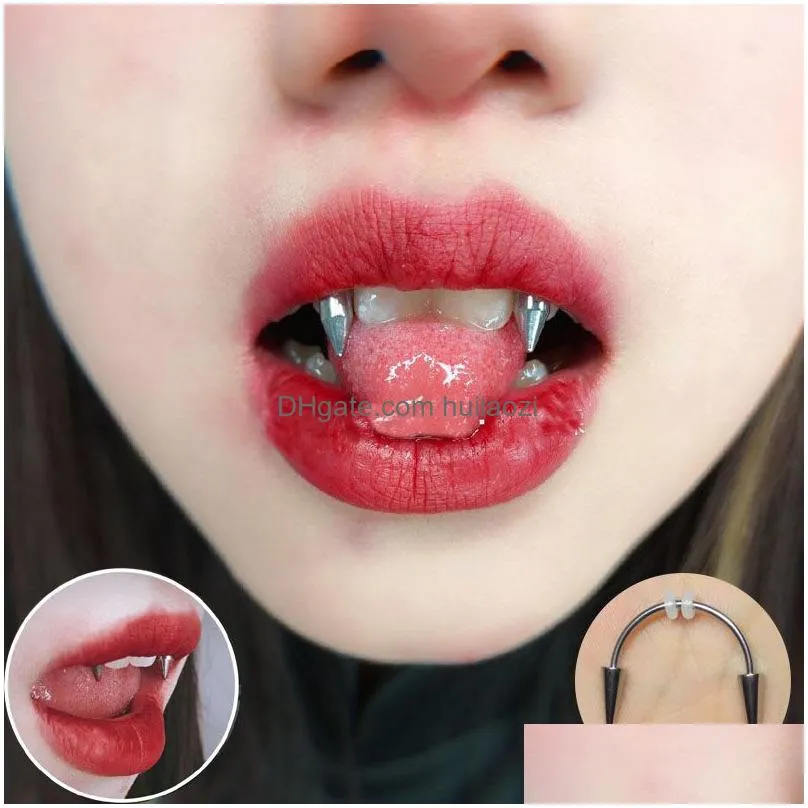 1pc punk dental grills dracula septum piercing tiger tooth nail stainless steel c rod lip ring zomibe vampire teeth decoration3845485