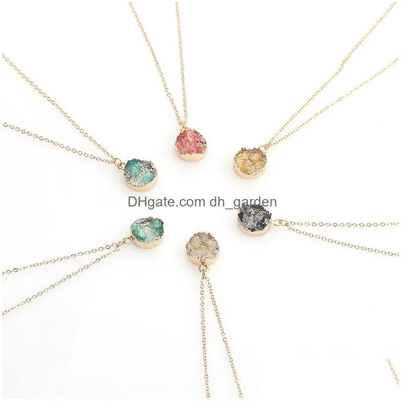 Pendant Necklaces New Arrival Round Druzy Resin Stone Pendant Choker Necklace For Women Fashion Gold Adjustbale Chain Jewelr Dhgarden Dhete