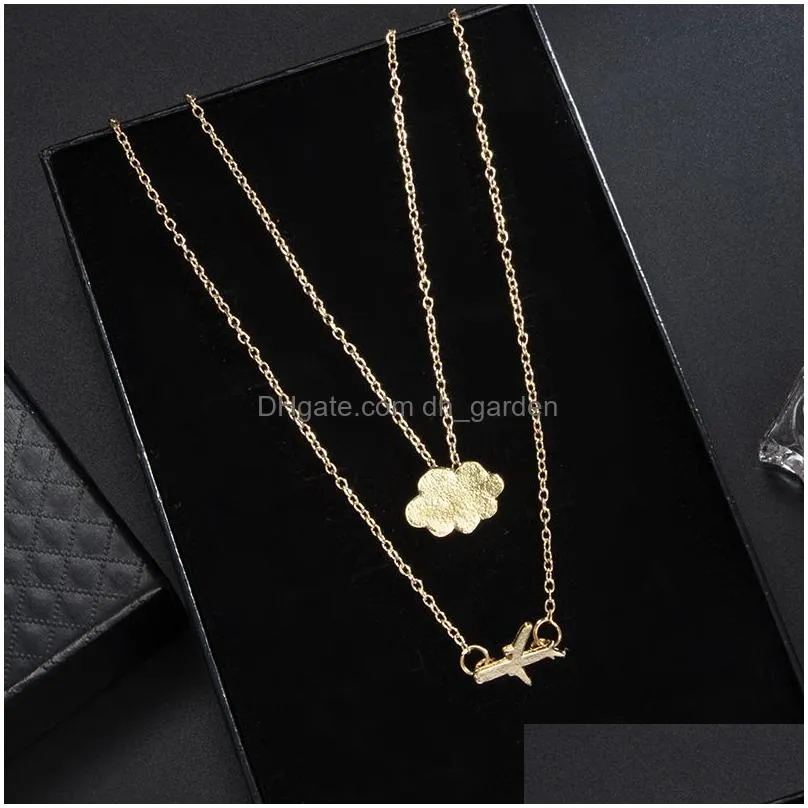 Pendant Necklaces Newest Mtilayer Chain Choker Necklace For Women Creative Airplane Cloud Adjustable Size Gold Trendy Jewelr Dhgarden Dhhxq