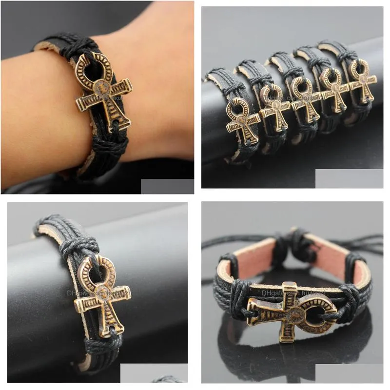 whole lot 12 pcs men women039s handwoven egyptian ankh leather bracelets wrap hemp bangles gifts mb762622576