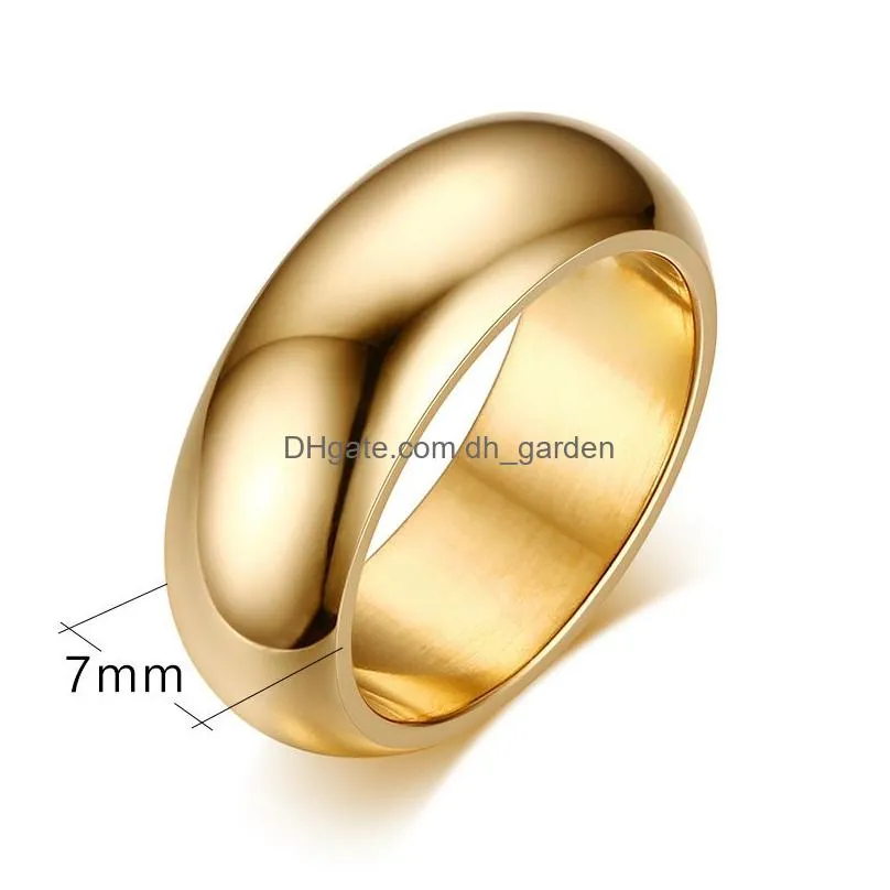Cluster Rings High Quality 7Mm Titanium Steel Round Finger Rings For Men Women Shinning Gold Sliver Black Rose Blue Simple Dhgarden Dhval