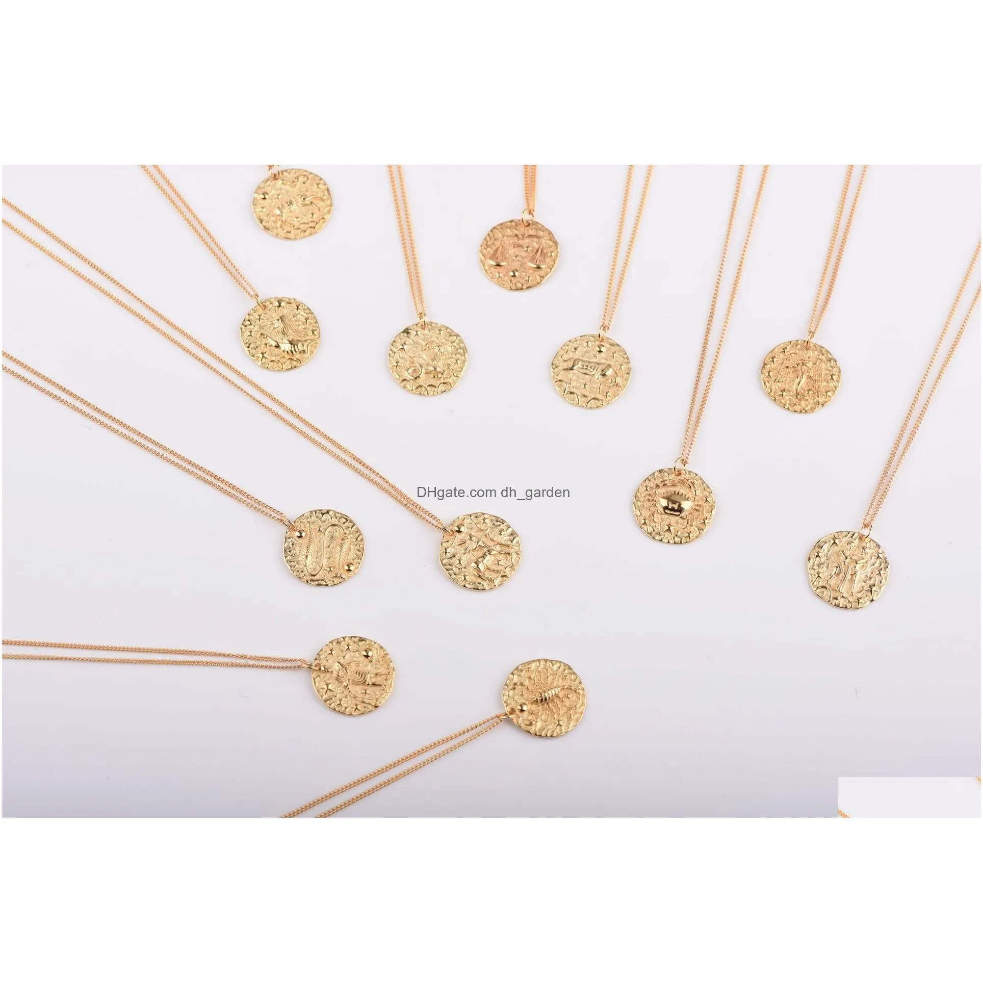 Pendant Necklaces New S925 Sterling Sier 12 Zodiac Necklace Gold Plated Embossed Coin Clavicle Chain For Women Men Jewelry G Dhgarden Dh7K6