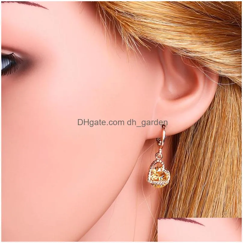 Stud Newest Rose Gold Plated Heart Shape Cubic Zirconia Drop Earring For Women Elegant Crystal Gift Brides Bridesmaids Drop Dhgarden Dhgit