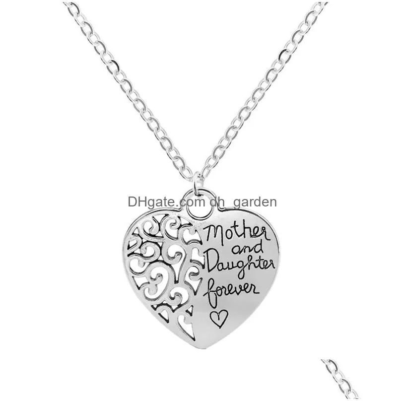 Pendant Necklaces Heart Shape Mom And Daughter Pendants Necklace For Women Adjustable Sier Plating Hollow Chain Jewelry Gift Dhgarden Dhioi