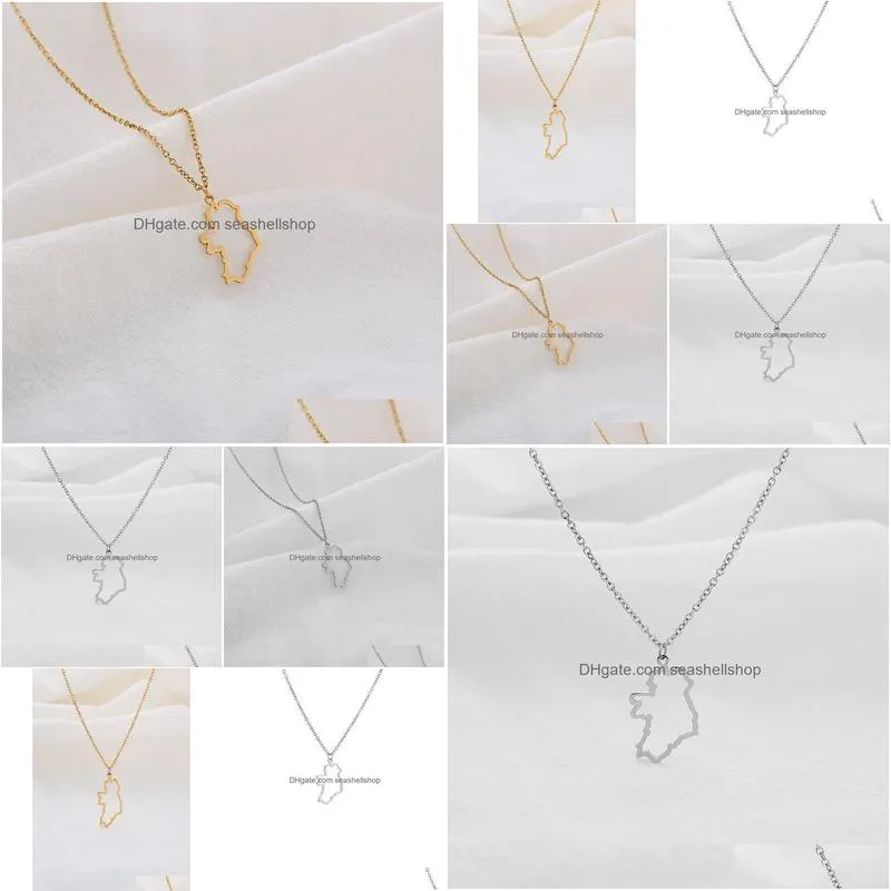 Pendant Necklaces 10Pc Outline Republic Of Ireland Map Necklace Continent Europe Country Dublin Pendant Chain Necklaces For Motherland Dhtuz