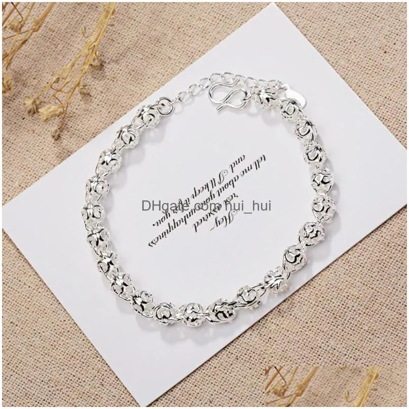 charm bracelets pretty lovely hollow ball chain 925 stamp silver bracelet for women fashion wedding party holiday gift fine