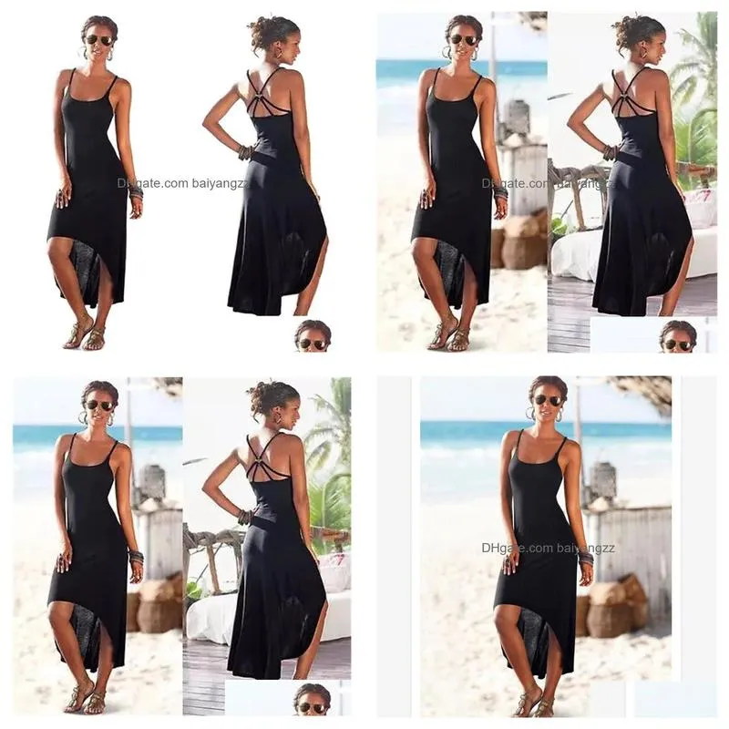 casual dresses 2023 spring express south america africa fashion knitted ring buckle backless suspender high waist dress