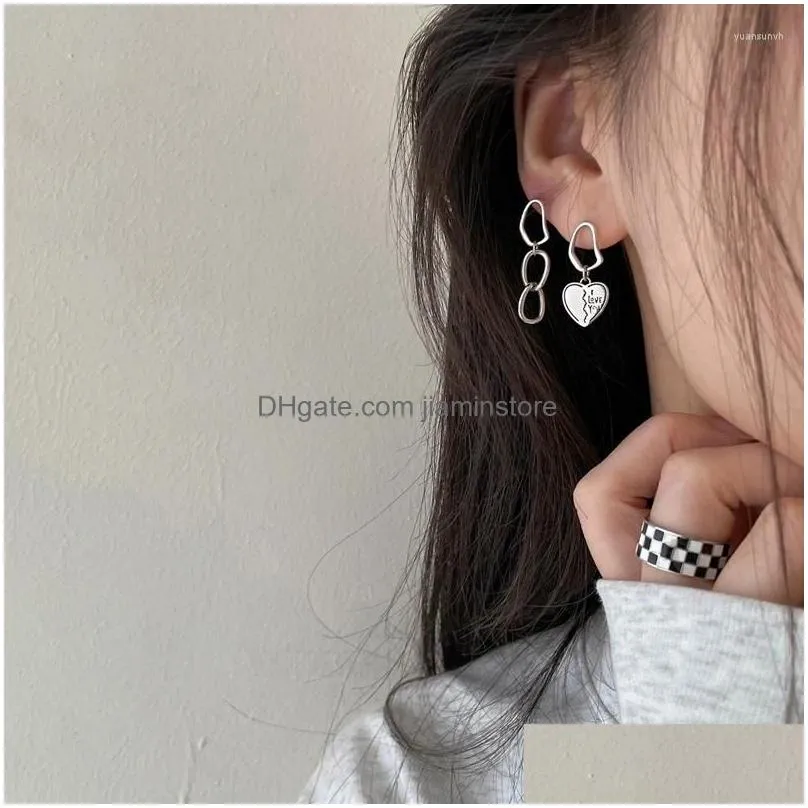 Dangle & Chandelier Dangle Earrings Vintage Heart Ear Line Asymmetry Long Short Sier Color Drop For Women Korean Fashion Jewelry Tren Dh6Wk