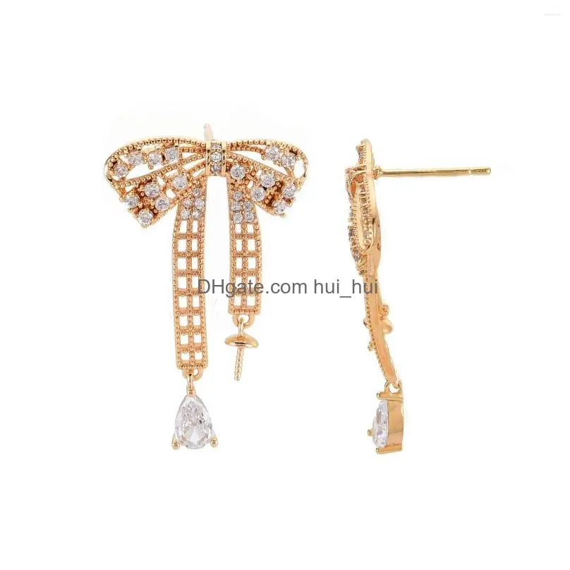 dangle earrings kissitty 10pcs bowknot shape brass micro pave clear cubic zirconia stud earring findings accessories jewelry gift