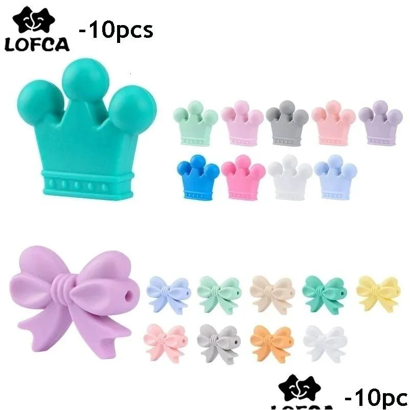 teethers toys lofca 10pcslot silicone crown beads bpa silicon teething baby chew necklace diy pacifier clips accessory 230914