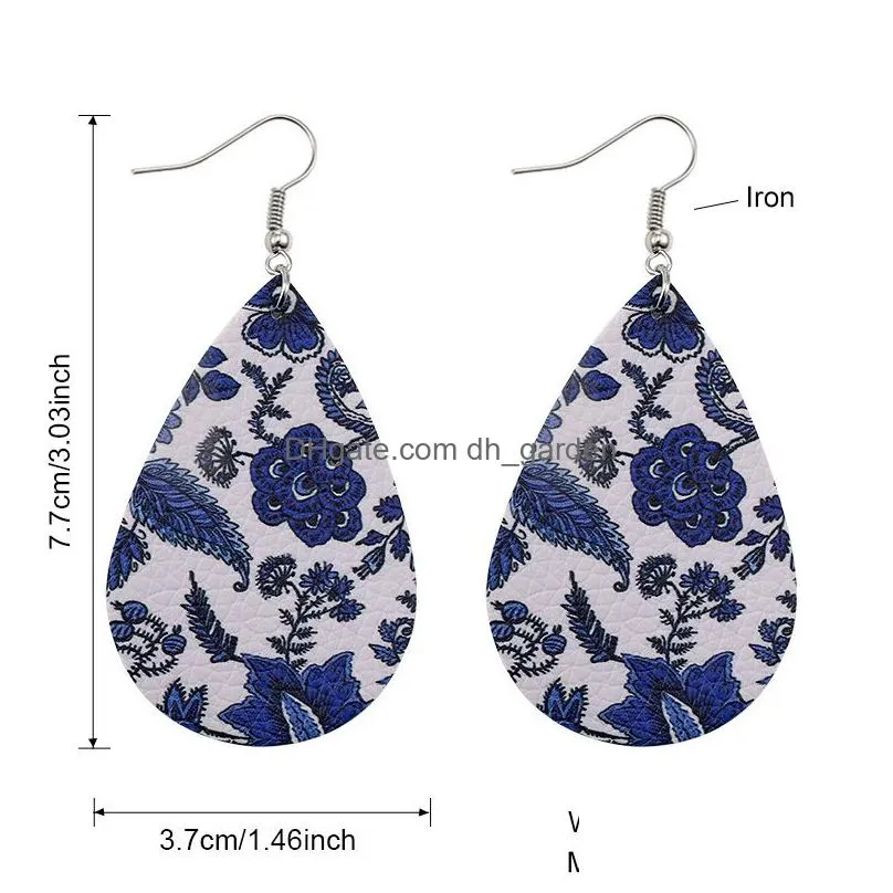 Dangle & Chandelier Designer Feather Printed Pattern Leather Earring For Women Girls Pu Printing Dangle Earrings Oval Water Dhgarden Dhxz5