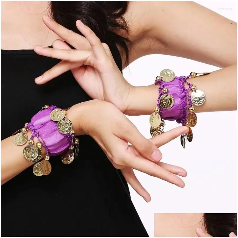 charm bracelets beaded belly dance cuffs individuality suspended coins chiffon adjustable plating performances