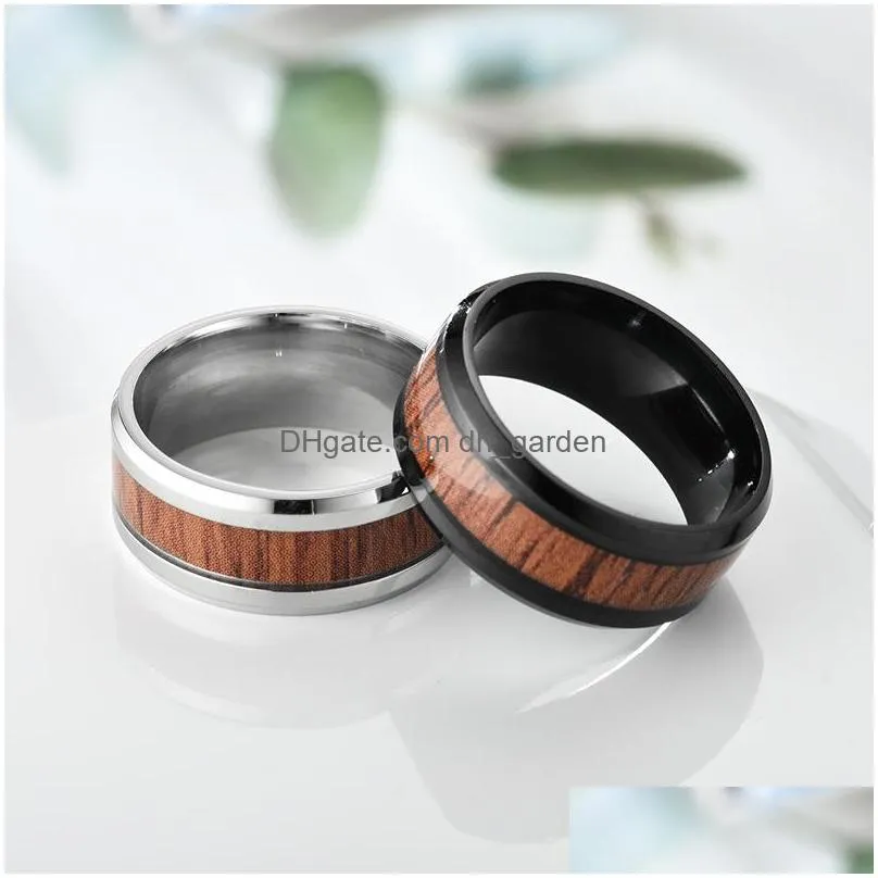 Cluster Rings High Quality 8Mm Tungsten Carbide Round Couple Wedding Rings For Men Women Wood Inlay Sliver Black Finger Rin Dhgarden Dhhpi