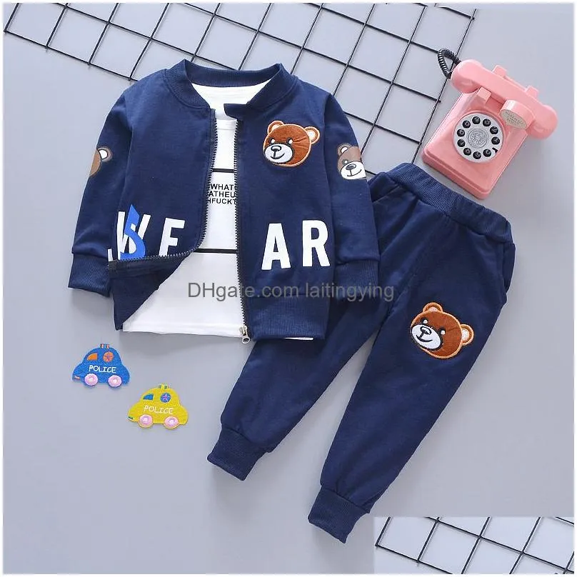 3pcs children bear clothes baby boys clothing sets autumn winter long sleeve tracksuits turtle neck outfit for 1 2 3 4 year