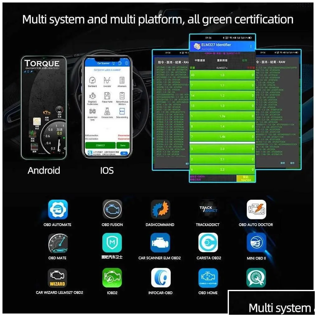 Diagnostic Tools New Obd2 Scanner Elm327 Car Detector Code Reader Tool V1.5 Wifi Bluetooth Obd 2 For Ios Android Scan Repair Drop Del Dhss0