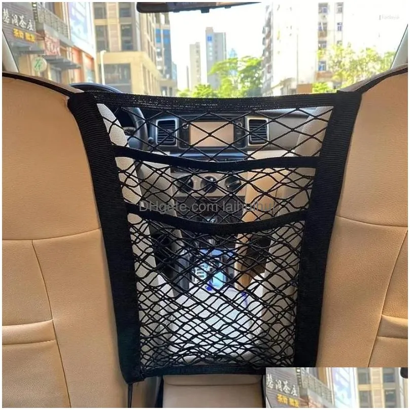 car organizer 3-layer mesh seat back net bag barrier of backseat pet kids cargo tissue purse holder driver storage netting pouch