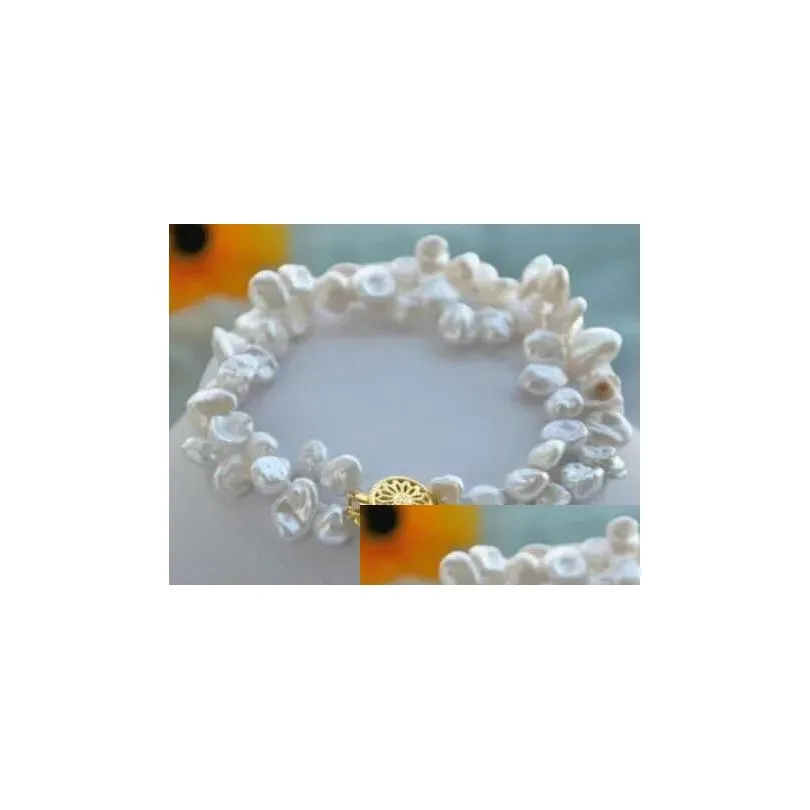 Beaded 2Row White Baroque Keshi Reborn Pearl Bracelet Drop Delivery Dhrcj