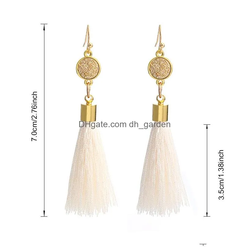 Dangle & Chandelier Boho Fashion Colorf Statement Tassel Dangle Earrings For Women Resin Druzy Stone Pendant Gold Plated Ho Dhgarden Dhyc2