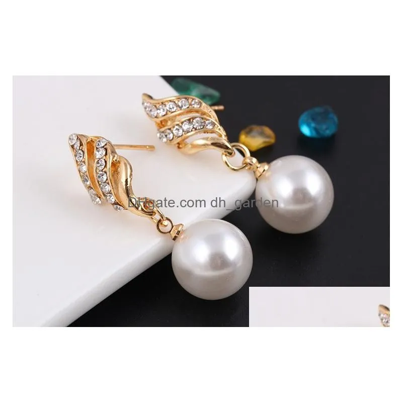 Pendant Necklaces High Fashion Spiral Pearl Pendant Dangle Earing Necklace Set For Women Elegant Adjustable Rhinestone Gold Dhgarden Dhykp