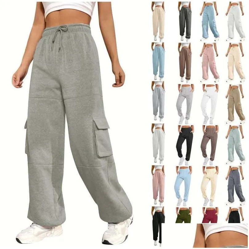 women`s pants basic sweatpants casual drawstring elastic waist spring fall solid straight cargo style with pockets