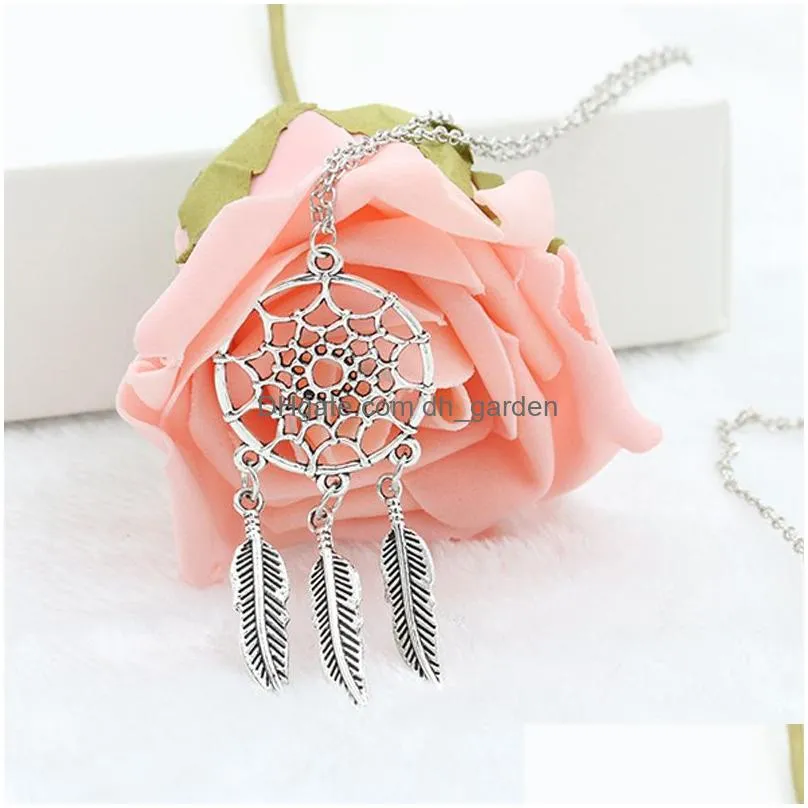 Pendant Necklaces Sale Dream Catcher Feaher Hollow Pendant Necklace For Women Adjustable Size Sier Plating Chain Trendy Jewe Dhgarden Dhvy6