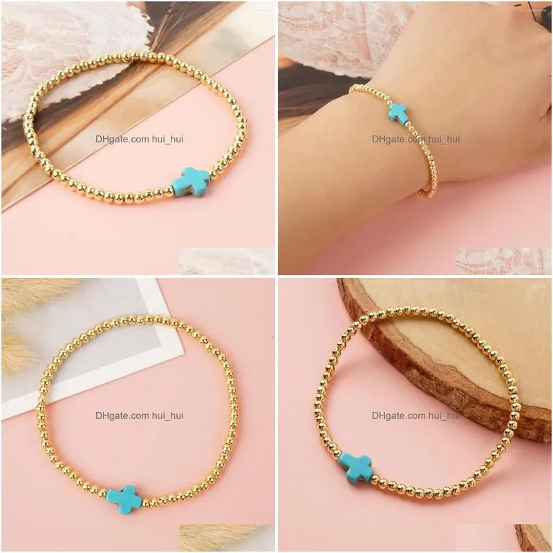 charm bracelets yastyt golden beads boho copper handmade natural turquoise processed cross pendant bracelet for women men