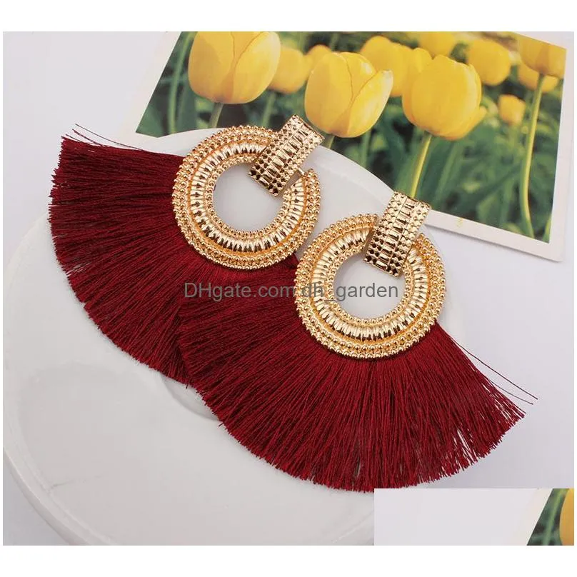 Dangle & Chandelier New Arrival Semi Assel Dangle Earring For Women 12 Color Fan Shaped Bohemian Long Fashion Jewelry Whole Dhgarden Dh5Gx