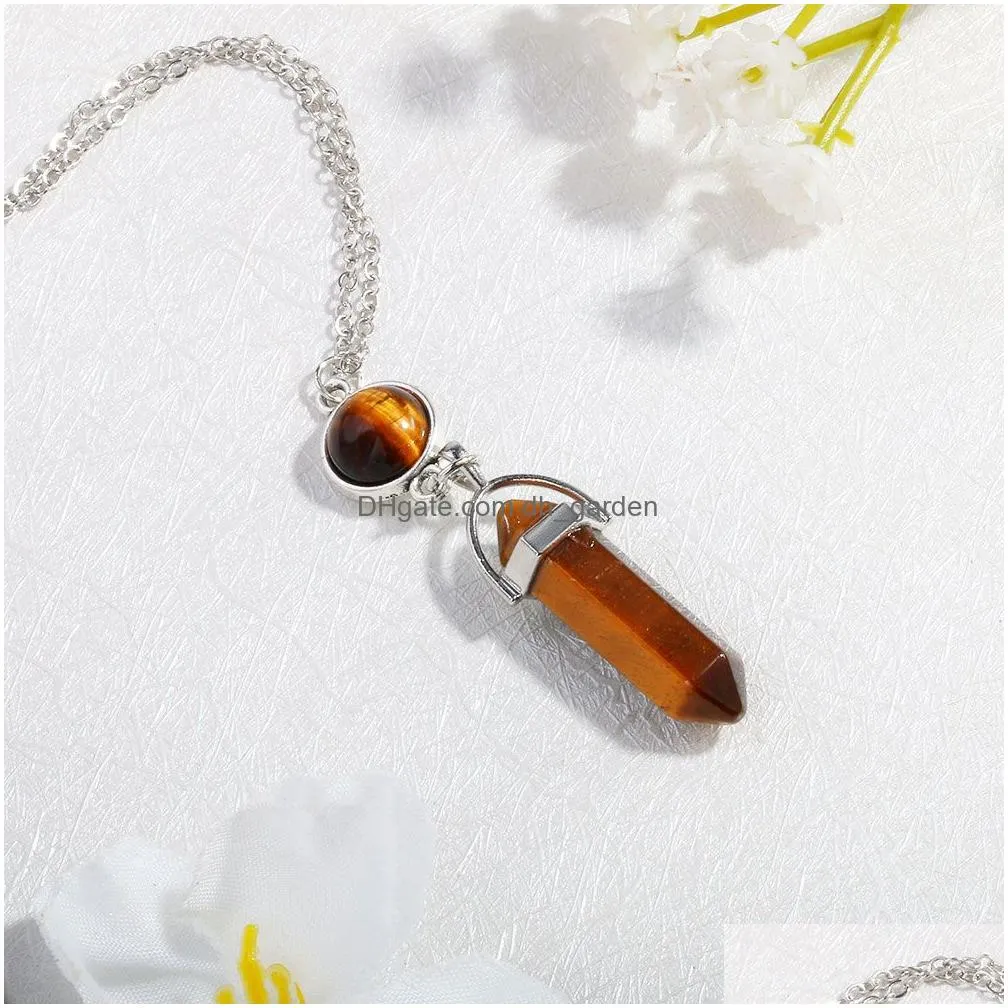 Pendant Necklaces Fashion Hexagonal Column Quartz Pendants Necklaces For Women Natural Stone Round Charm Crystal Necklace Je Dhgarden Dhtbu