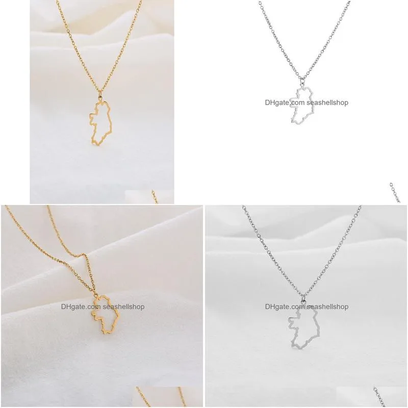 Pendant Necklaces 10Pc Outline Republic Of Ireland Map Necklace Continent Europe Country Dublin Pendant Chain Necklaces For Motherland Dhtuz