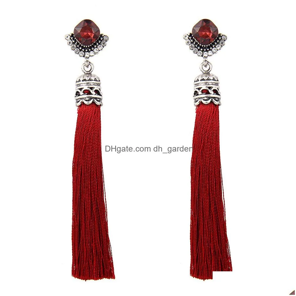 Dangle & Chandelier High Quality Boho Rhinestone Tassel Earring For Women Long Vintage Sliver Ethnic Dangle Fashion Jewelry Dhgarden Dhufu