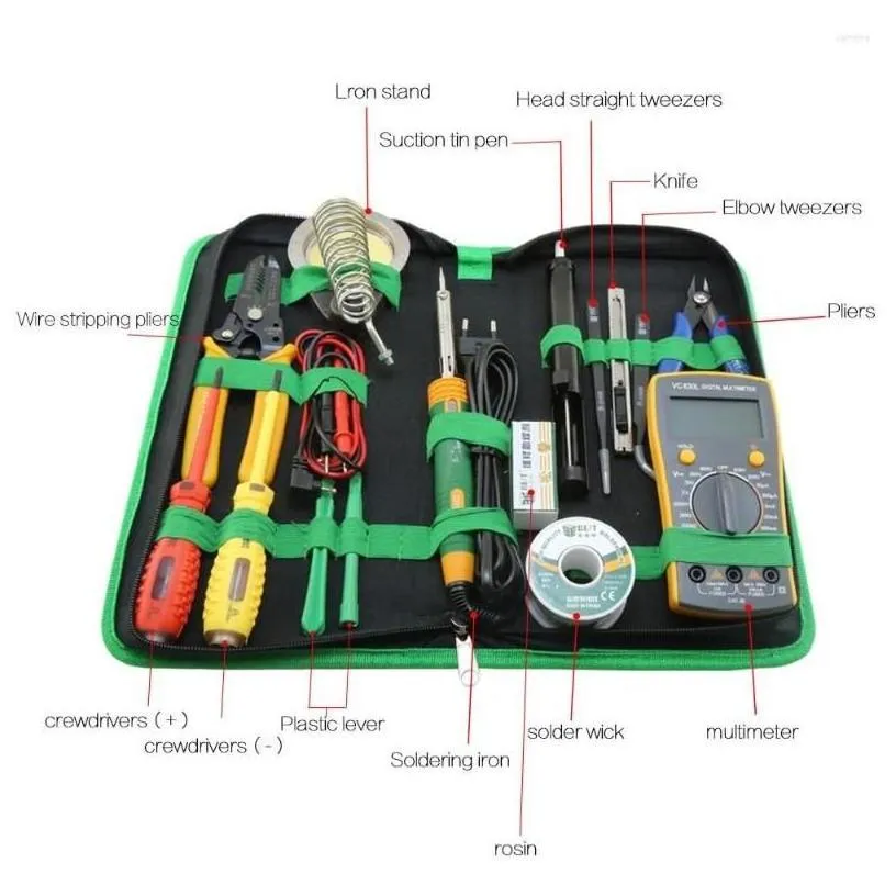 Professional Hand Tool Sets 16 In 1 Household With Screwdrivers Soldering Iron Mtimeter And Tweezers For Phone Laptop Pc Repair Drop Dhxjh