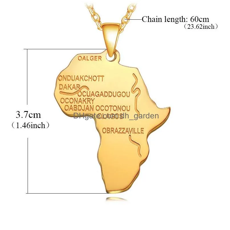 Pendant Necklaces Fashion Hip Hop Stainless Steel Africa Map Pendant Necklace For Women Men Rose 4 Color Long Chain Jewelry Dhgarden Dhmwm
