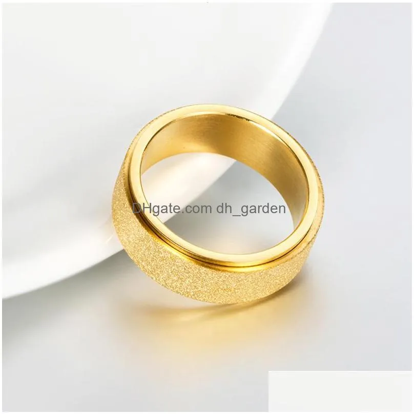 Cluster Rings Fashion Simple 8Mm Titanium Stainless Steel Matt Rings Blue Black Gold Rotate Mens Jewelry Wholesale Party Gi Dhgarden Dhtbf