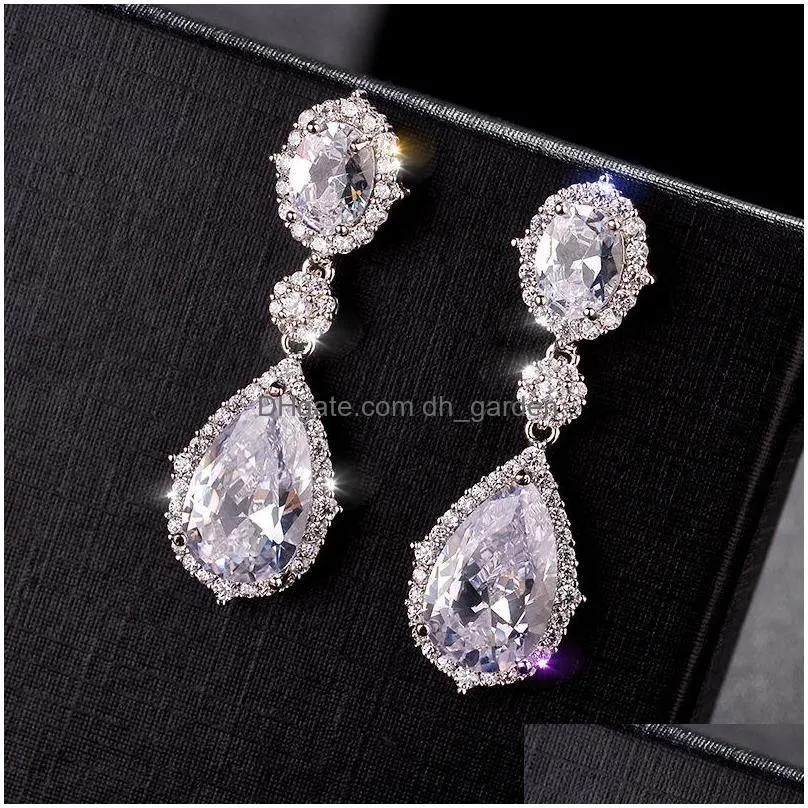 Stud Fashion Sier Plated 3A Cubic Zirconia Waterdrop Drop Earring For Women Elegant Copper Inlaid Cz Gift Brides Bridesmaid Dhgarden Dhoiy