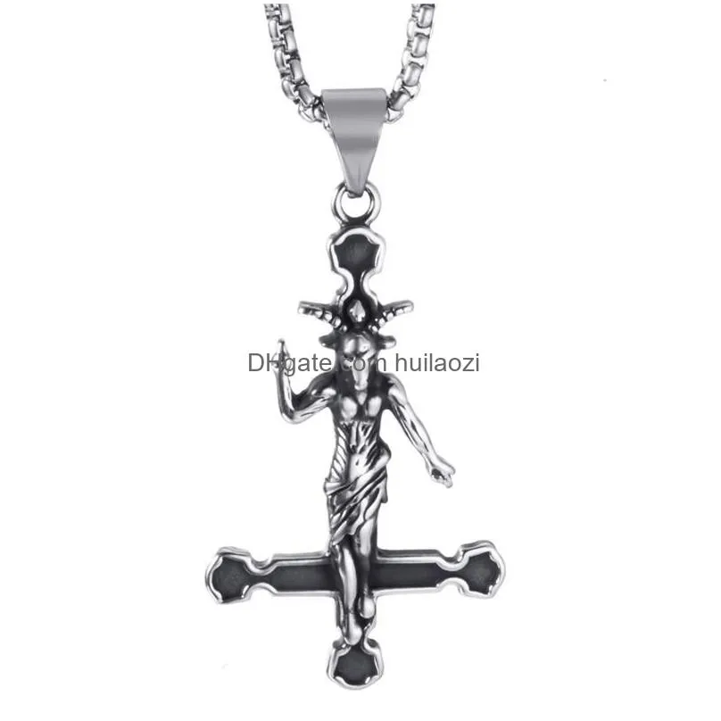 pendant necklaces elfasio men stainless steel necklace baphomet goat inverted jewelry satanic satan demon devil lucifer9702479