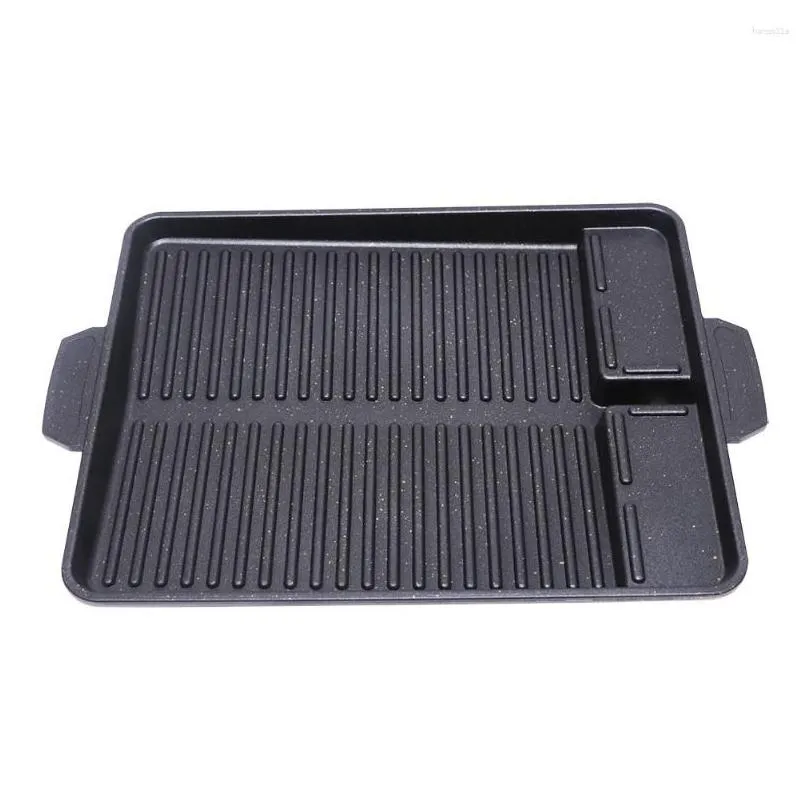pans bbq plate home cooking non stick travel aluminum alloy camping korean style grill pan smokeless rectangular baking kitchen