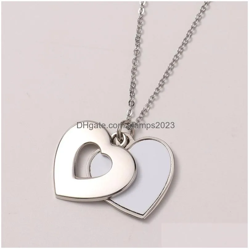 Pendants Sublimation Necklaces Pendant Transfer Print Hollow Out Necklace Flat Chain Heart Shaped Item For Valentines Day Drop Deliver Dh7Tw