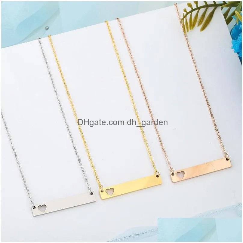 Pendant Necklaces Fashion Gold Bar Tag Pendant Necklace Hollow Love Heart Stainless Steel For Women Solid Blank Charm Buyer Dhgarden Dhivf