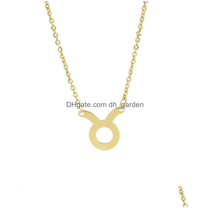 Pendant Necklaces 12 Constellation Stainless Steel Pendants Choker Necklaces For Women Gold Fashion Simple Pendant Chain Nec Dhgarden Dh390