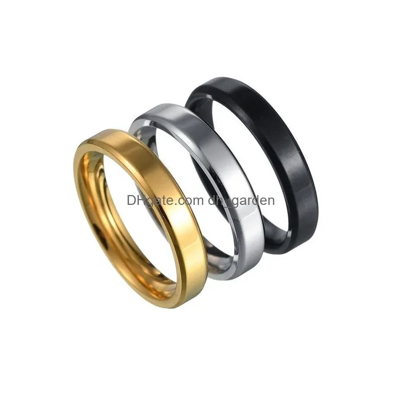 Cluster Rings New Arrival 4Mm Gold Sier Black Tungsten Stainless Steel Rings For Women Men Simple Glossy Engagement Fashion Dhgarden Dhhxb