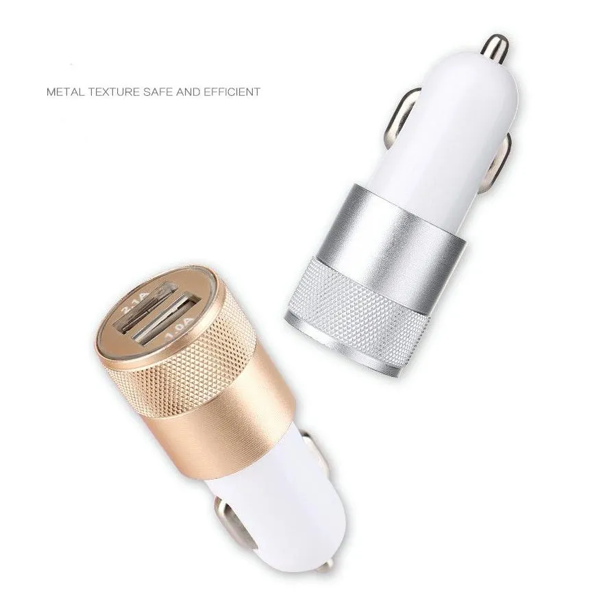 Car  Metal Dual Usb Port Car Adapter  Aluminium 2-Port Chargers For  Phone Ipad Ipod / Galaxy Drop Delivery Automob Dhskr