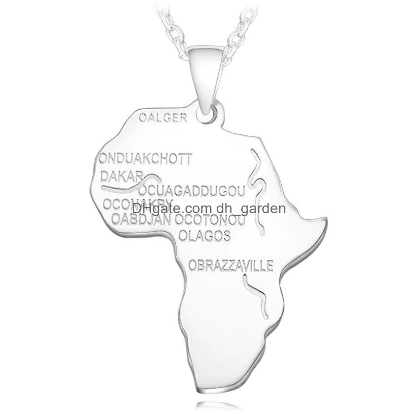Pendant Necklaces Fashion Hip Hop Stainless Steel Africa Map Pendant Necklace For Women Men Rose 4 Color Long Chain Jewelry Dhgarden Dhmwm
