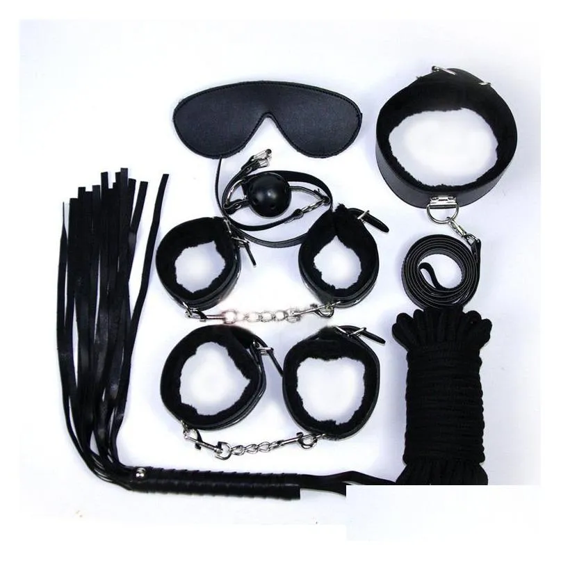 Other Health & Beauty Items Leather Bondage Restraint Fetish Whip Rope Blindfold Wrist Cuffs Collar Mouth Gag Bondages Kit 7 Pcs/Set A Dhenn